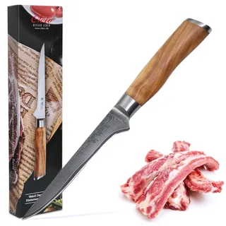 Wakoli Oliven Damast Ausbeinmesser Klingenlänge 14,5 cm mit Olivenholzgriff