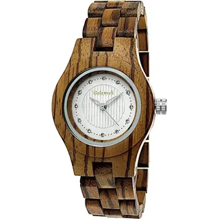 Holzwerk PARCHIM kleine Strass Damen Holz Uhr in Walnuss braun & weiß
