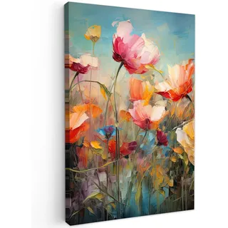 MuchoWow Leinwandbild Blumen - Aquarell - Kunst - Botanisch - Natur Wanddeko Schlafzimmer 60x90 cm , Orange , Textil , Kiefer , Abstrakt , Rechteckig , 60x90 cm , FSC 100% , gerahmt , Bilder & Rahmen, Bilder, Leinwandbilder