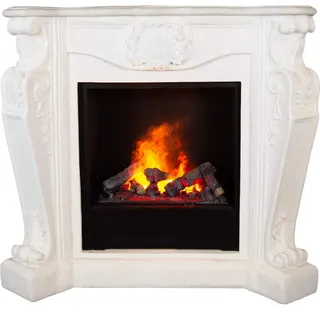 Xaralyn Wasserdampf-Kamin - Louis EC6-W - weiß Naturstein - mit Fernbedienung - Opti-Myst Elektrokamin - Kaminsims inklusive Einbaukamin - Dekokamin - Weiß