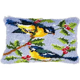 VERVACO Knüpfkissen Set Deko Kissenbezug Knüpfset für Anfänger VÖGEL AUF Zweig Basteln Erwachsene Kreativ DIY Handarbeit Kissen zum Selber Knüpfe ca. 40 x 40 cm Latch Hook Kit Knüpfhaken Set Kissen