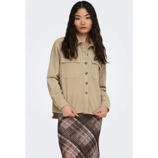 Cordjacke ONLY "ONLAMAZING L/S CORD SHACKET PNT", Damen, Gr. M, beige (humus), Cord, Obermaterial: 100% Baumwolle, unifarben, Po-bedeckend, Jacken Cordjacke