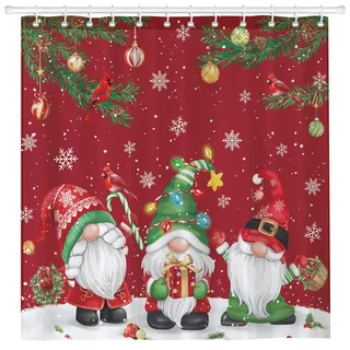 Arquiel Duschvorhang Weihnachten Wichtel Waschbar 182x182 cm Polyester Badezimmervorhang Dekor für Bad Dusche Badezimmer mit 12 Ösen und Ringen