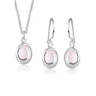 Elli Ohrring und Ketten Set »Schmuckset Quarz Rose 925 Sterling Silber« (), rosa