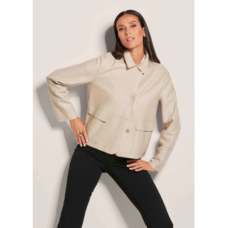Kurzblazer MADELEINE "Kurzblazer Wollblazer mit Klappkragen und Pattentaschen", Damen, Gr. 42, grau (kiesel), Obermaterial: 100% Schurwolle WV., Modern, normal, Blazer Kurzblazer, Wollblazer in Leichtverarbeitung, gekochte Wolle