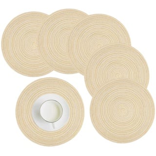 HEYOMART 6er Set Platzsets Rund Geflochtene Tischsets Abwaschbar Beige Rund Platzsets Waschbar Hitzebeständig Platzdeckchen Weihnachten für Hochzeit, Fest, Küche, Dekor - 38cm