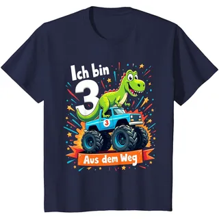 Kinder Ich Bin 3 Dinosaurier Monstertruck Kindergeburtstag T-Shirt