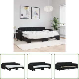 The Living Store Tagesbett Ausziehbar mit Matratzen Schwarz 80x200 cm Samt - Schwarz