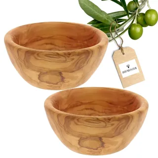 2x HOFMEISTER® Schale aus Olivenholz 12 cm – Runde Holzschale handgefertigt – Servierschale für Snacks Nüsse Dips & Beilagen – Olivenholzschüssel für Küche & Tisch