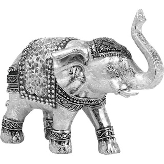 Ambia Home Dekoelefant , Silberfarben, Weiß , Kunststoff , Elefant , 15x6.5x12.5 cm , stehend, zum Stellen, handgemacht , Dekoration, Dekofiguren & Skulpturen, Dekotiere