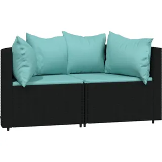 vidaXL Garten-Ecksofas mit Kissen 2 Stk. Schwarz Poly Rattan - Schwarz