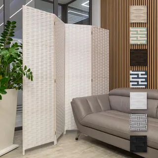 HEXIM Paravent 180x180 cm - Trennwand 4-teilig klappbar für Innenbereich - Raumteilung Dekoration Blickfang freistehend tragbar Privatsphäre (LR194-weiß)