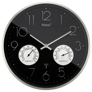 MEBUS 12988 30,0 cm Funk Wanduhr schwarz/silber