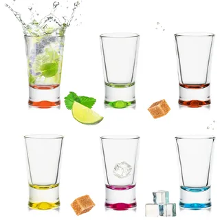 PLATINUX Shotgläser Set 6 Teilig bunt Schnapsgläser 2,5cl Tequilagläser Wodkagläser Pinnchen aus Glas