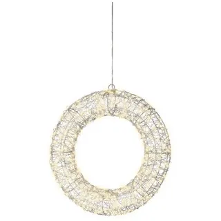 Led-Weihnachtsfigur , Silberfarben, Weiß , Metall , Kranz , 38.00x38.00x7.00 cm , Ce , zum Hängen , Dekoration, Weihnachtsdekoration, Winterdeko