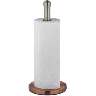 Relaxdays Küchenrollenhalter stehend, Edelstahl, Papierrollenhalter für Küche, HxD 35x15 cm, Rollenhalter, silber/bronze