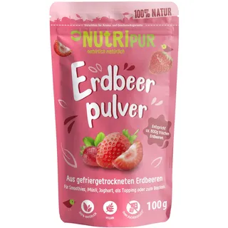 Erdbeer Fruchtpulver: 100g Erdbeeren gefriergetrocknet und fein gemahlen – Getrocknete Früchte ohne Zucker Zusatz – Erdbeeren Pulver, Gefriergetrocknete Früchte, Gefriergetrocknete Beeren von NutriPur