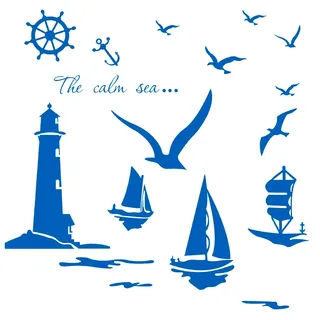 Großer Leuchtturm-Dekor-Wandaufkleber mit Möwen, Boot, Wandaufkleber für Teenager, Schlafzimmer, Badezimmer, Kinderzimmer, Kinderzimmer