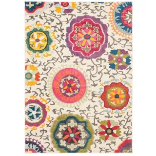 SAFAVIEH Boho Teppich für Wohnzimmer, Esszimmer, Schlafzimmer - Monaco Collection, Kurzer Flor, Elfenbein und Multi, 160 x 160 cm