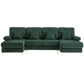 Redom U-Form Wohnlandschaft Samt mit LED und USB-Anschluss 265/135/88 cm Smaragdgrün , Textil , 135x88x265 cm , Wohnzimmer, Sofas & Couches, Wohnlandschaften, Wohnlandschaften in U-Form