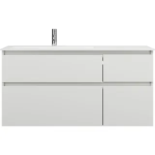 burgbad Lin20 Mineralguss-Waschtisch Weiß Matt linksbündig inklusive Waschtischunterschrank, 4 Auszüge 2 verschiedene Größen, 1220x495x612mm, SGIJ122LF5351C0037, Farbe: Weiß Matt mit Laserkante