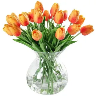 Unyqoos® Künstliche Tulpen aus Latex – realistische Deko-Blumen, 33 cm hoch, Blüten 7 cm, für Vasen, Wohnräume & Veranstaltungen - Orange