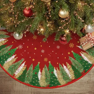 Artoid Mode Rot Schneeflocken Bäume Kiefern Sterne Weihnachten 36zoll/91cm Weihnachtsbaum Rock, Tannenbaum Christbaumdecke für Urlaub Party Deko