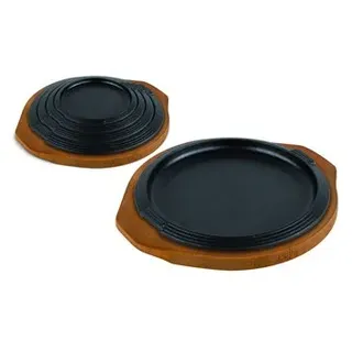 Ilsa Teller aus Eisenguss, Tablett aus Holz, rund, 31 cm