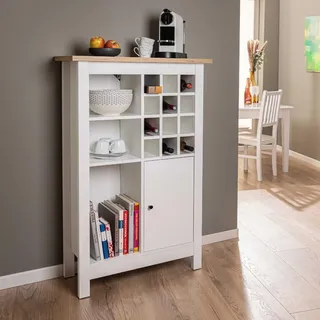 Inter Link- Sideboard für 12 Flaschen mit 3 Regalböden und 1 Tür – Weinschranck - Highboard - Küchenschrank - Buffetschrank – für Weinlagerung - Artisan Eiche Weiß - Julina