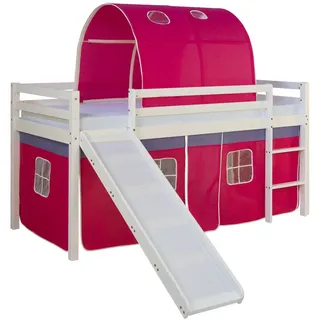 Homestyle4u Hochbett mit Rutsche 90/200 cm Pink , Holz , 90x200 cm , Babymöbel & Kindermöbel, Kinderzimmer & Jugendzimmer, Kinderbetten, Hochbetten