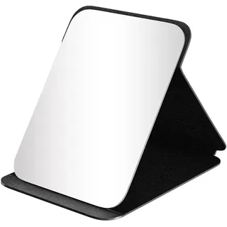 Redamancy 21x15cm Reisespiegel Klappbar, Freistehender Tischspiegel, Super HD Schminkspiegel, Kosmetikspiegel mit Schwarz PU-Leder, Standspiegel Klein, Tragbar Klappspiegel, für Zuhause, Reisenutzung