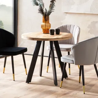 FineBuy Esstisch rund Ø 80 cm Mango Massivholz – Moderner Küchentisch, Design Holztisch für 3 Personen, kleiner Esszimmertisch Industrial Bistrotisch - Braun