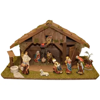 Alfred Kolbe Krippe »Krippenstall ohne Trafo« mit Laterne, Brunnen, Lagerfeuer, 11 cm, Figuren 11tlg., braun
