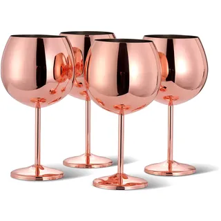 Oak & Steel – 4 große Cocktail-Gläser Gin Tonic Ballon aus Edelstahl (XL 700 ml) – Rotgold/Kupfer – robust & bruchsicher – Partys im Freien, Picknick, Strand & Pool