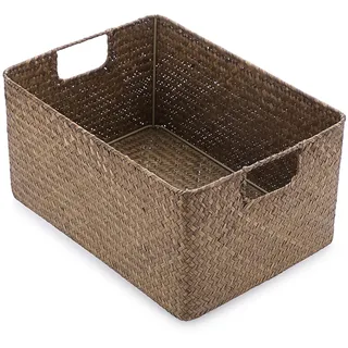 IGNPION Seegras Aufbewahrung Offener Korb Wohnzimmer Schreibtisch Dekorative Box Gewebter Weidenkorb Handtuchkorb Rechteckig Badezimmer Aufbewahrungsorganizer Box, Regale & Schreibtische Mehrzweck