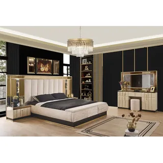 Luxus Schlafzimmer Set 4 tlg Bett 2x Nachttisch Schminktisch Neu - Beige