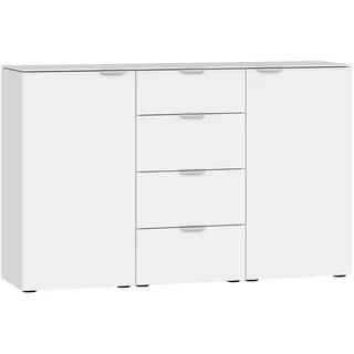 Jutzler Sideboard , Weiß , Holzwerkstoff , 4 Fächer , 4 Schubladen , 135x87x43 cm , Typenauswahl, Beimöbel erhältlich, in verschiedenen Größen erhältlich, Abdeckplatte aus Glas , Kleinmöbel, Kommoden, Sideboards
