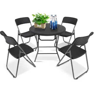 Sekey Balkonmöbel Set 5 Teilig Klappbar Gartentisch Set Balkonset Kleiner Balkon, 81cm - Schwarz