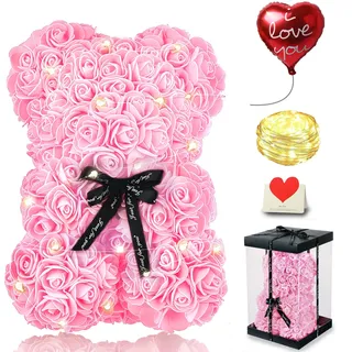 Rosenbär - Geschenk zum Muttertag für Mama - Rosenblumenbär Rosen Teddybär - Über 250 Blumen auf jedem Rosenbären - Geschenk für Muttertag, Valentinstag, Jubiläum mit Geschenkbox und Liebeskarte