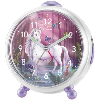 Atrium Kinderwecker Miraluna Mädchen Einhorn Fee Lila Rosa Weiß Analog Quarz ohne Ticken mit Licht und Snooze A932-0