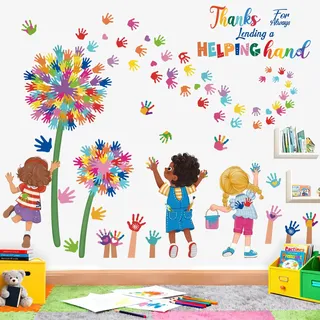 wondever Wandtattoo Pusteblume Kinder Wandaufkleber Sprüche und Zitate Inspirierende Handabdruck Wandsticker Wanddeko für Klassenzimmer Lesen Ecke