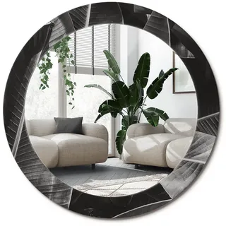 Wallfluent Spiegel Rund Ø 70 cm mit Aufdruck , Grau , Glas , 70x70x0.4 cm , Spiegel, Wandspiegel