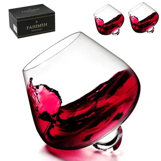 FAHIMEH Rum Gläser, Rotating Whisky Cognac Whiskey Gläser Ohne Stiel Wackelgläser Tasting Weinglas Kristall Tumbler Likörgläser Gin Glas, Personalisiert Männer Geschenke 2er set, 200ml