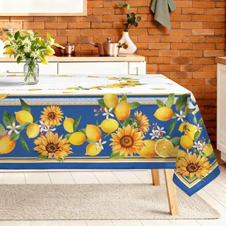 Arquiel Tischdecke Rechteckige Zitrone Sonnenblume, Tischtuch Wasserabweisend StrapazierfäHiges Aquarell, Abwischbar Tischdeck FüR Abendessen, KüChe, Hochzeit, Drinnen, FrüHling/Sommer(152 x 264 cm)