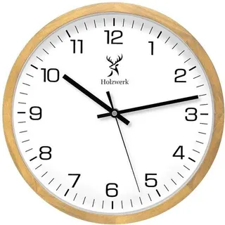 Holzwerk WOLFSBURG moderne 30 cm Loft Designer Quarz Holz Wanduhr, beige, weiß - Beige, Weiß, Schwarz
