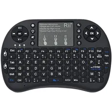 Rii i8+: Mini-Tastatur (AZERTY), Hintergrundbeleuchtung, ergonomisch, mit Touchpad – für Raspberry 3/4, SmartTV, Mini PC, HTPC, Konsole, PC