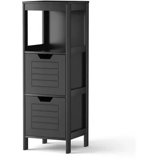 Fantask Badezimmerschrank mit 2 Schubladen, Badkommode, Badschrank aus Holz, Badregal, Schwarz