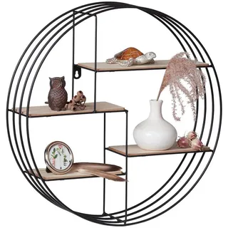 Landscape Wandregal , Schwarz, Hellbraun , Metall, Holzwerkstoff , 45x45x11 cm , hängend , Wohnzimmer, Regale, Wandregale