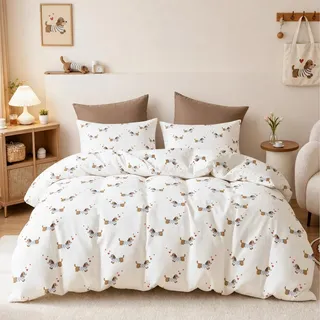 Freyamy Bettwäsche 135x200 Dackel Bunt Dachshund Herzen Bettwäsche Set | Aesthetic Bettwäsche Mädchen, Microfaser ÖKO-TEX Bettwäsche-Sets, 1 Bettbezug mit Reißverschluss und 1 Kissenbezug 80x80cm