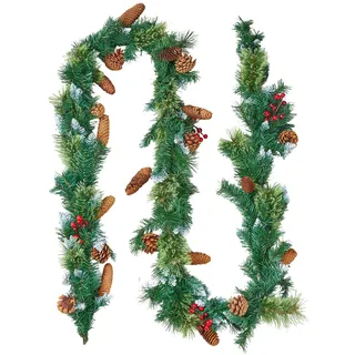 Vevor Weihnachtsgirlande, 2750 mm künstliche Tannengirlande mit Lichterkette, Weihnachtsdeko mit Beeren-Büscheln, Tannennadeln, Tannenzapfen, realistische Weihnachtskollektion für Kaminsims & Kamin